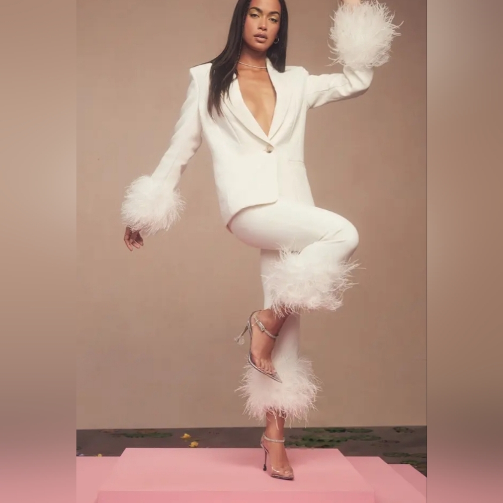 New HOUSE of CB Feather Trim Blazer and Trousers